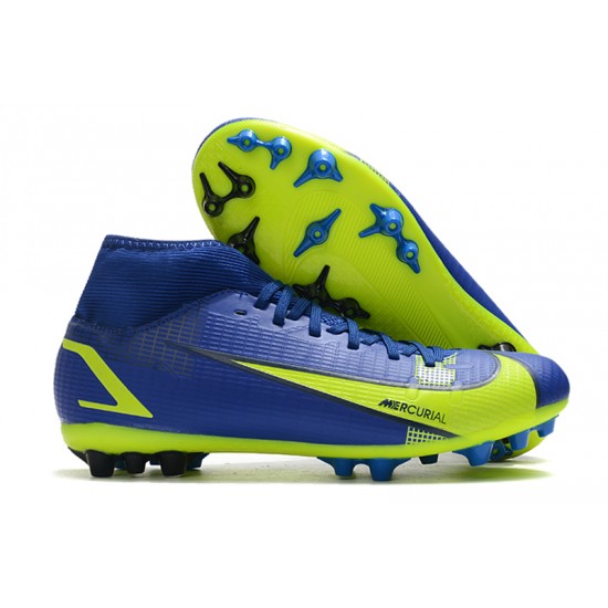 Nike Superfly 8 Academy AG High-top Blue Yellow Women And Men Soccer Cleats 