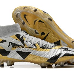 Nike Phantom GT Elite Dynamic Fit FG High-top Sliver Gold Men Soccer Cleats 