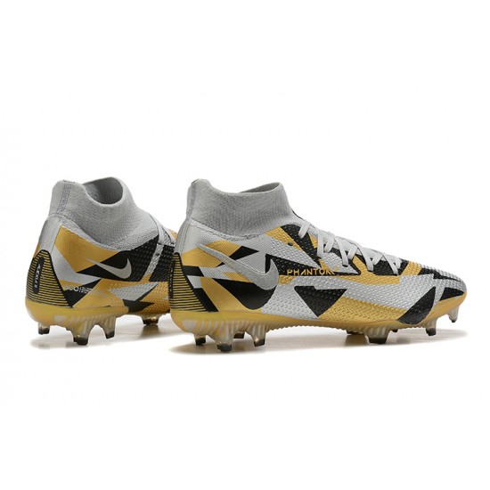 Nike Phantom GT Elite Dynamic Fit FG High-top Sliver Gold Men Soccer Cleats 