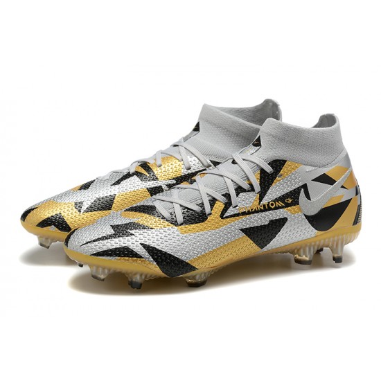 Nike Phantom GT Elite Dynamic Fit FG High-top Sliver Gold Men Soccer Cleats 