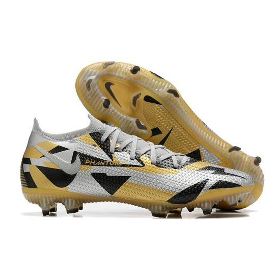 Nike Phantom GT Elite FG Low-top Sliver Gold Black Men Soccer Cleats 