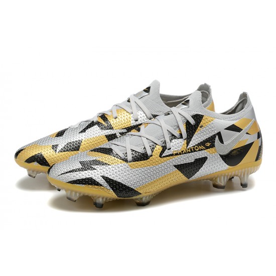 Nike Phantom GT Elite FG Low-top Sliver Gold Black Men Soccer Cleats 