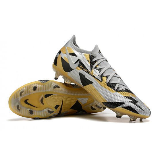 Nike Phantom GT Elite FG Low-top Sliver Gold Black Men Soccer Cleats 