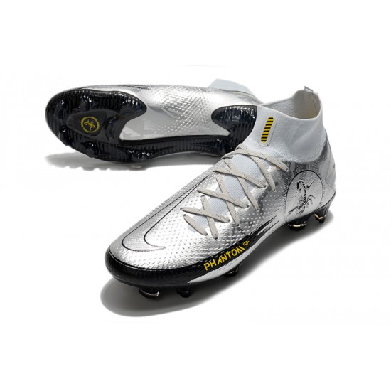 Nike Phantom Scorpion Elite Dynamic Fit FG Low Mens Silver Yellow Black Soccer Cleats