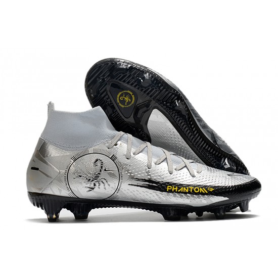 Nike Phantom Scorpion Elite Dynamic Fit FG Low Mens Silver Yellow Black Soccer Cleats