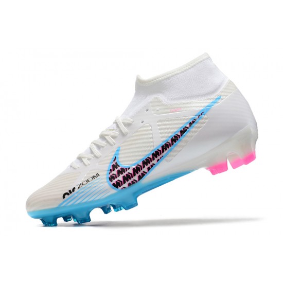 Nike Air Zoom Mercurial Superfly IX Academy High FG Beige Blue Pink Soccer Cleats