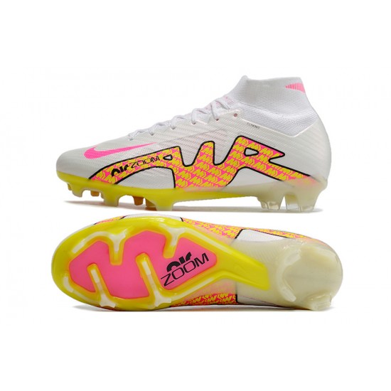 Nike Air Zoom Mercurial Superfly IX Elite FG High White Yellow Peach Soccer Cleats