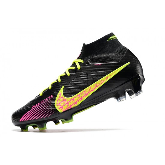 Nike Air Zoom Mercurial Superfly IX Elite High FG Black Yellow Pink Soccer Cleats