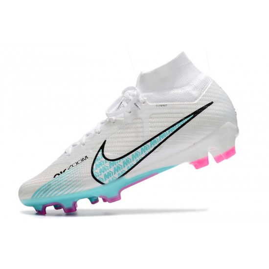 Nike Air Zoom Mercurial Vapor XV MDS Elite High FG White Blue Pink Soccer Cleats