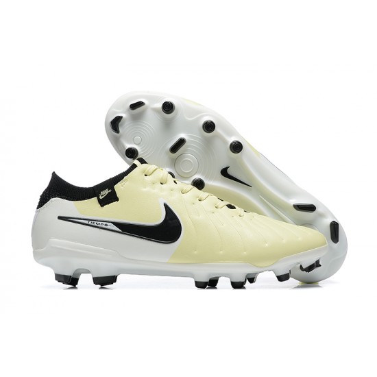 Nike Tiempo Legend 10 Elite FG Low-Top Beige White Black Men Soccer Cleats 