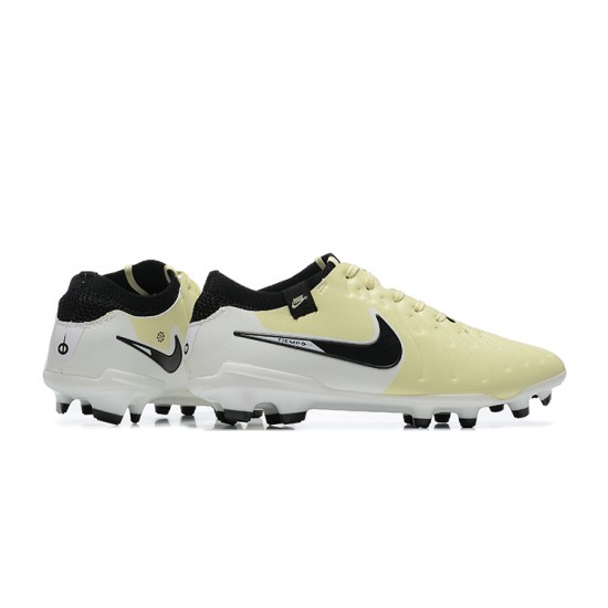 Nike Tiempo Legend 10 Elite FG Low-Top Beige White Black Men Soccer Cleats 