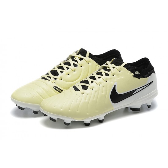 Nike Tiempo Legend 10 Elite FG Low-Top Beige White Black Men Soccer Cleats 