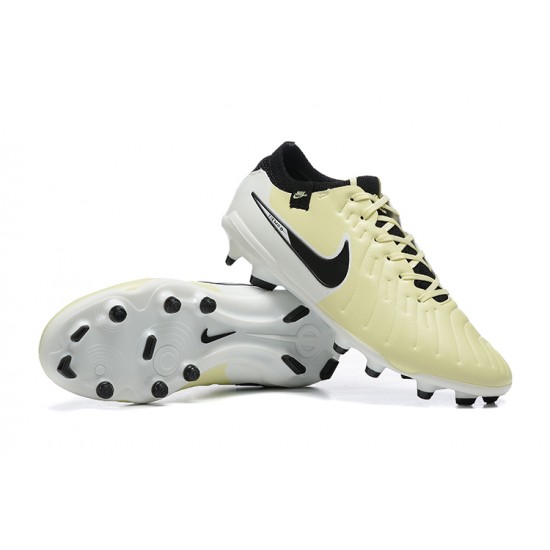 Nike Tiempo Legend 10 Elite FG Low-Top Beige White Black Men Soccer Cleats 