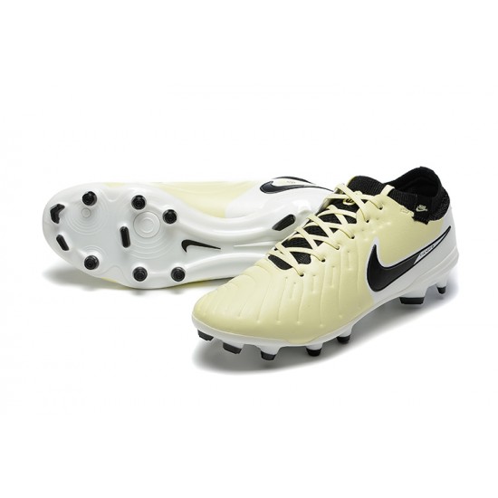 Nike Tiempo Legend 10 Elite FG Low-Top Beige White Black Men Soccer Cleats 