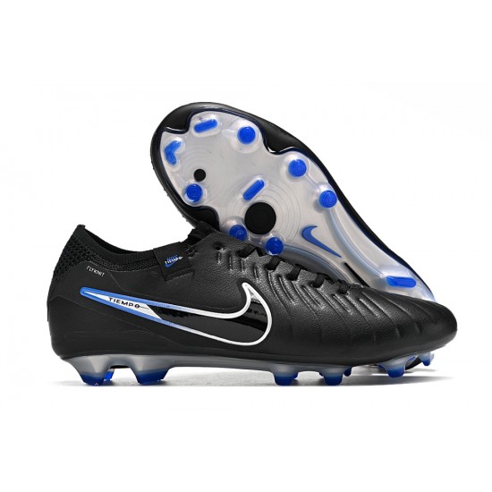 Nike Tiempo Legend 10 Elite FG Low-Top Black Blue White Men Soccer Cleats 