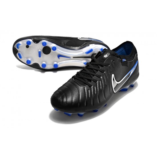 Nike Tiempo Legend 10 Elite FG Low-Top Black Blue White Men Soccer Cleats 