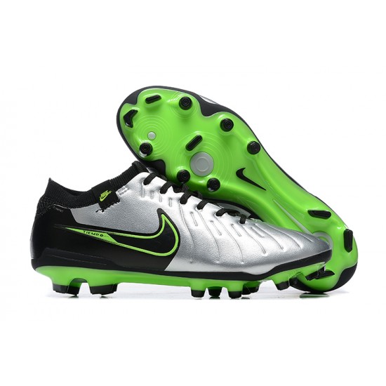 Nike Tiempo Legend 10 Elite FG Low-Top Sliver Green Black Men Soccer Cleats