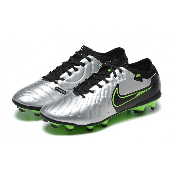 Nike Tiempo Legend 10 Elite FG Low-Top Sliver Green Black Men Soccer Cleats