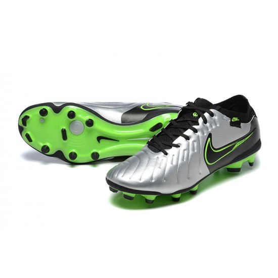 Nike Tiempo Legend 10 Elite FG Low-Top Sliver Green Black Men Soccer Cleats