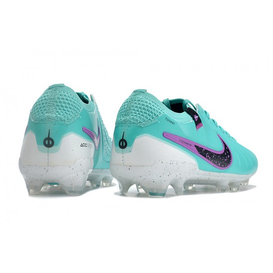 Nike Tiempo Legend 10 Elite FG Low-Top White Turqoise Soccer Cleats