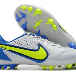 Nike Tiempo Legend 9 Academy AG Low-Top White Blue Yellow Men Soccer Cleats 