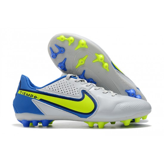 Nike Tiempo Legend 9 Academy AG Low-Top White Blue Yellow Men Soccer Cleats 