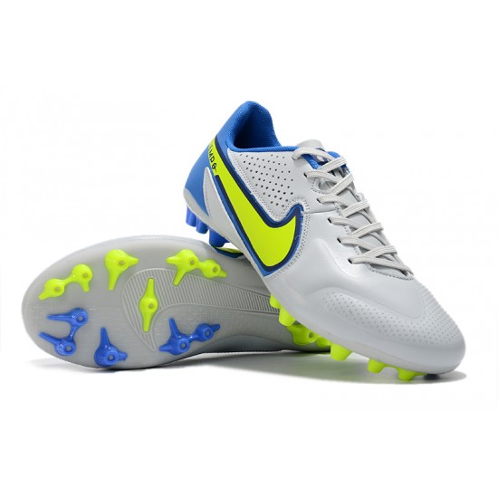 Nike Tiempo Legend 9 Academy AG Low-Top White Blue Yellow Men Soccer Cleats 