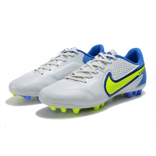 Nike Tiempo Legend 9 Academy AG Low-Top White Blue Yellow Men Soccer Cleats