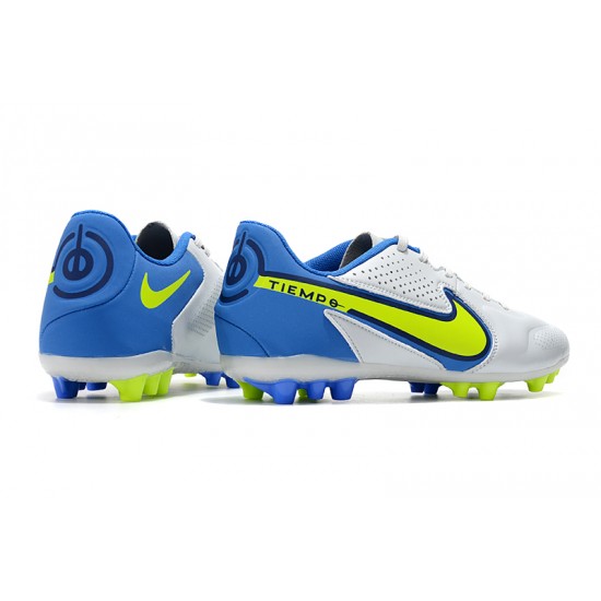 Nike Tiempo Legend 9 Academy AG Low-Top White Blue Yellow Men Soccer Cleats 