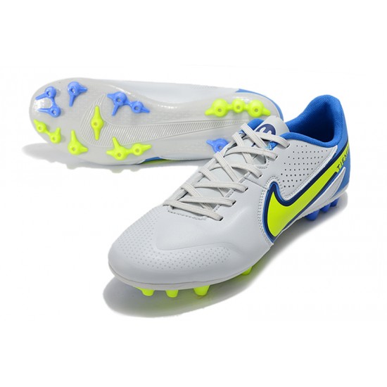 Nike Tiempo Legend 9 Academy AG Low-Top White Blue Yellow Men Soccer Cleats 