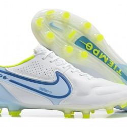 Nike Tiempo Legend 9 Elite FG Low-Top White Blue Yellow Men Soccer Cleats 