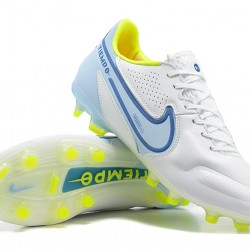 Nike Tiempo Legend 9 Elite FG Low-Top White Blue Yellow Men Soccer Cleats 
