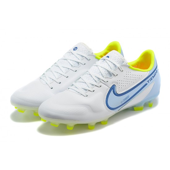 Nike Tiempo Legend 9 Elite FG Low-Top White Blue Yellow Men Soccer Cleats