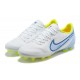 Nike Tiempo Legend 9 Elite FG Low-Top White Blue Yellow Men Soccer Cleats