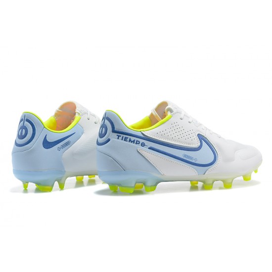 Nike Tiempo Legend 9 Elite FG Low-Top White Blue Yellow Men Soccer Cleats