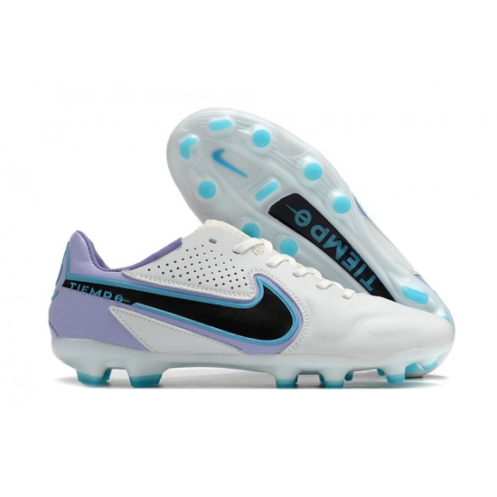 Nike Tiempo Legend 9 Elite FG Low-Top White Purple Blue Men Soccer Cleats