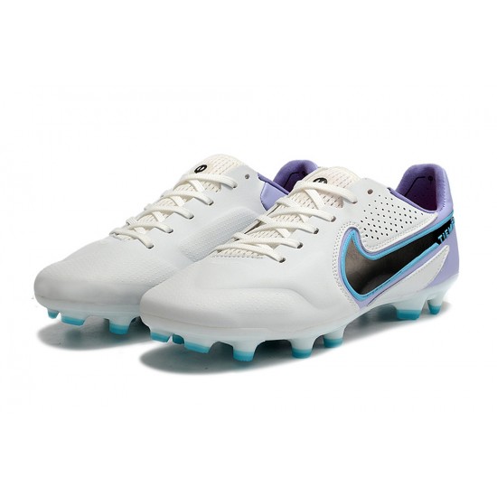 Nike Tiempo Legend 9 Elite FG Low-Top White Purple Blue Men Soccer Cleats