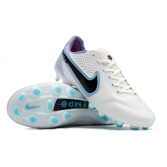 Nike Tiempo Legend 9 Elite FG Low-Top White Purple Blue Men Soccer Cleats