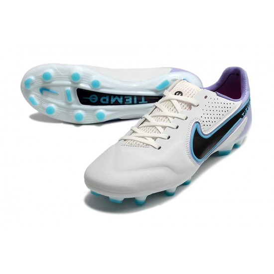 Nike Tiempo Legend 9 Elite FG Low-Top White Purple Blue Men Soccer Cleats