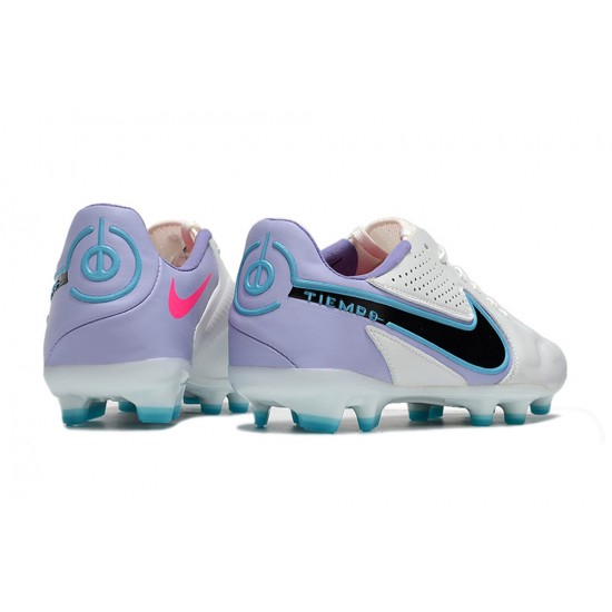 Nike Tiempo Legend 9 Elite FG Low-Top White Purple Blue Men Soccer Cleats