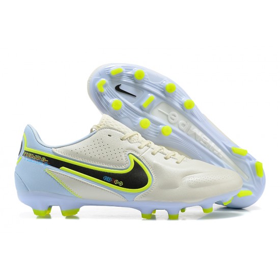 Nike Tiempo Legend 9 Elite FG Low-Top White Yellow Blue Men Soccer Cleats