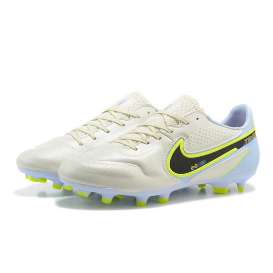 Nike Tiempo Legend 9 Elite FG Low-Top White Yellow Blue Men Soccer Cleats