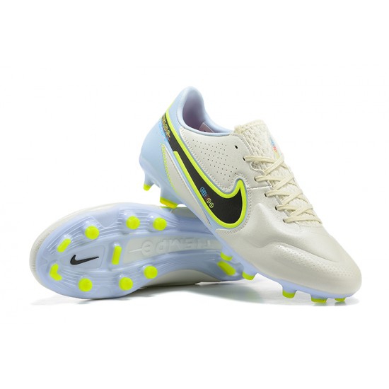 Nike Tiempo Legend 9 Elite FG Low-Top White Yellow Blue Men Soccer Cleats