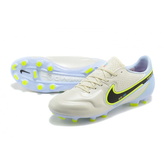 Nike Tiempo Legend 9 Elite FG Low-Top White Yellow Blue Men Soccer Cleats