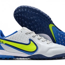 Nike Tiempo Legend 9 Pro TF Low-Top White Blue Yellow Men Soccer Cleats 