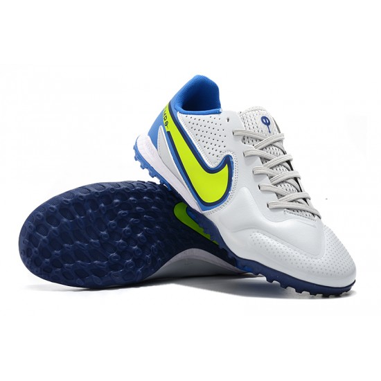 Nike Tiempo Legend 9 Pro TF Low-Top White Blue Yellow Men Soccer Cleats