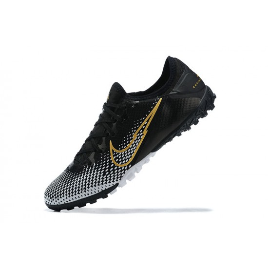 Nike Vapor 13 Pro TF Black Gold White Low-top For Men Soccer Cleats 