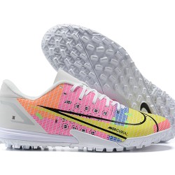 Nike Vapor 14 Academy TF White Pink Yellow Black Low-top For Men Soccer Cleats 