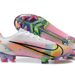 Nike Vapor 14 Elite FG White Yellow Pink Green Low-top For Men Soccer Cleats 