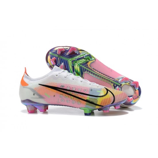 Nike Vapor 14 Elite FG White Yellow Pink Green Low-top For Men Soccer Cleats